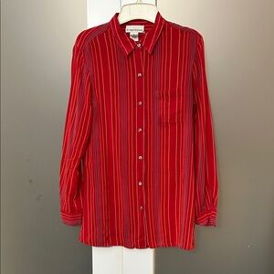 Evan Picone Red and Blue Striped Silk Blouse